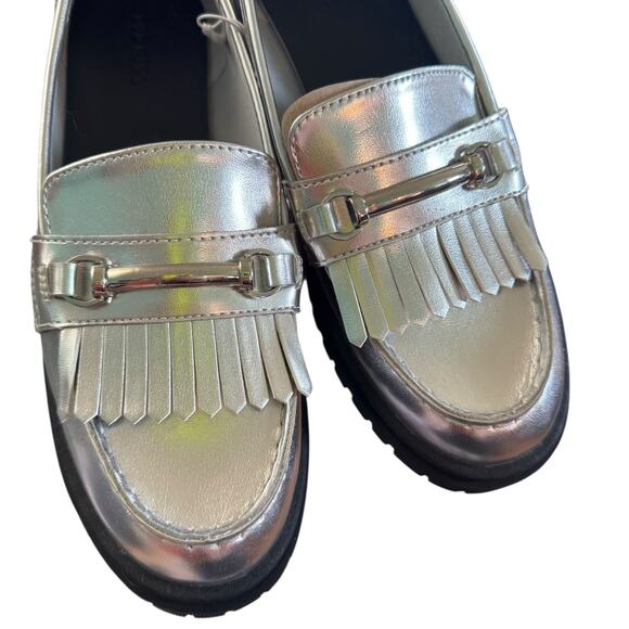 Old Navy ON Faux Leather Chunky Heel Loafers Silver 90s Y2K Retro Style 9 NWT - Picture 5 of 14